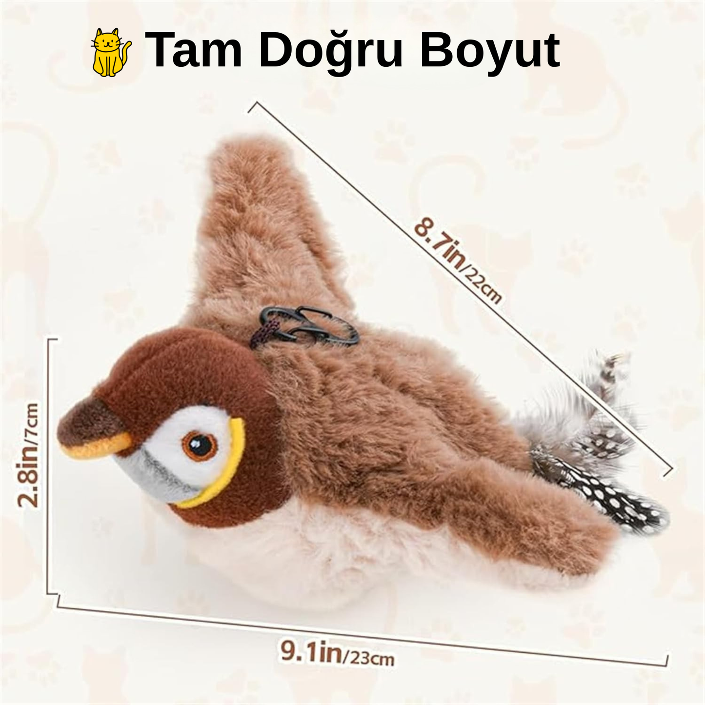 FlapCat™ Çırpınan Kuş Kedi Oyuncağı — USB Şarjlı, Sesli ve Hareketli