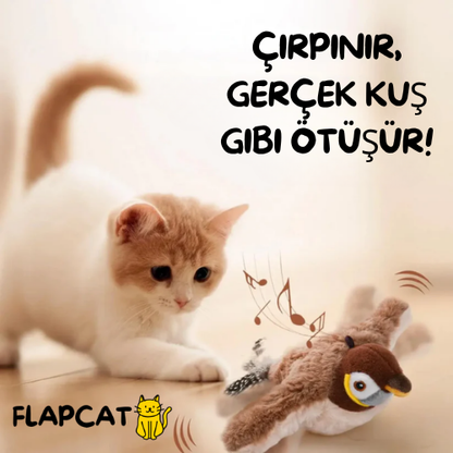 FlapCat™ Çırpınan Kuş Kedi Oyuncağı — USB Şarjlı, Sesli ve Hareketli