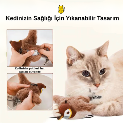 FlapCat™ Çırpınan Kuş Kedi Oyuncağı — USB Şarjlı, Sesli ve Hareketli